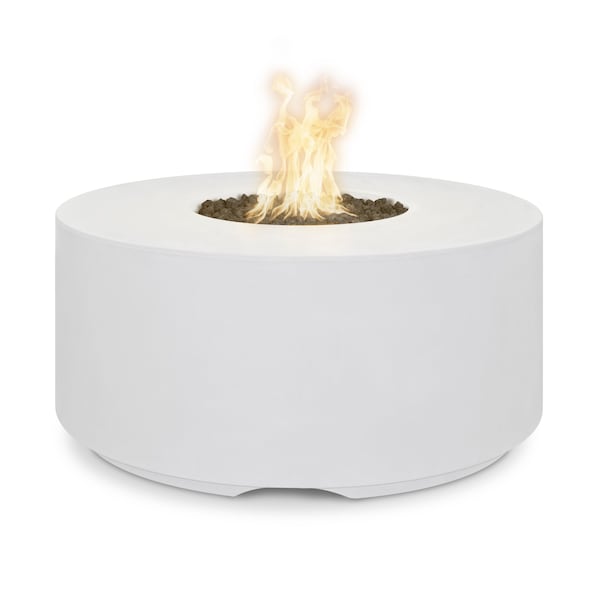 The Outdoor Plus 46 Round Florence Fire Pit - GFRC Concrete - White - Match Lit with Flame Sense - Natural Gas - OPT-FL4620FSML-LIM-NG