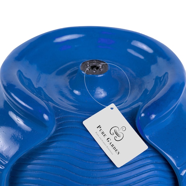 Pure Garden Outdoor Jar Water Fountain with Electric Pump and LED Light, Cobalt Blue - 50-LG1184