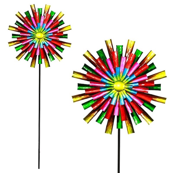 Alpine Alpine Multicolored Metal 81 in. H Prismatic Colorful Flower Wind Spinner - MZP522