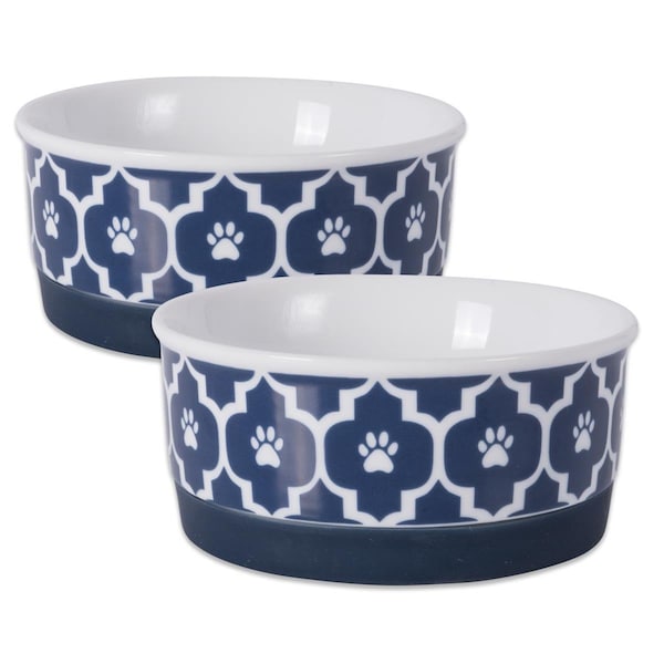 Mansbestfriend 4.25 x 2 in. Lattice Pet Bowl, Nautical Blue - Small - Set of 2 - MA2567753