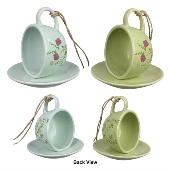 Youngs Ceramic Cottage Core Bird Feeder, Assorted Style - Set of 2 - 73937