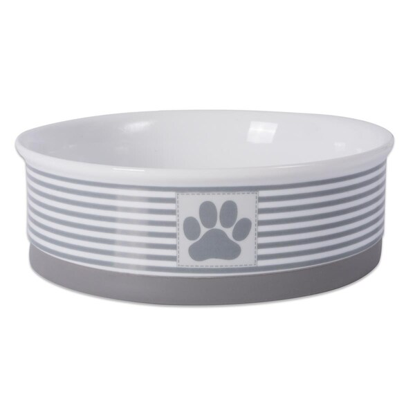 Mansbestfriend 7.5 x 2.4 in. Paw Patch Stripe Pet Bowl, Grey - Large - MA1533915