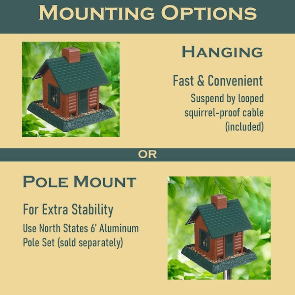 North States Industries North States Log Cabin Wild Bird 1 lb Plastic Hopper Bird Feeder 4 ports - 9083W