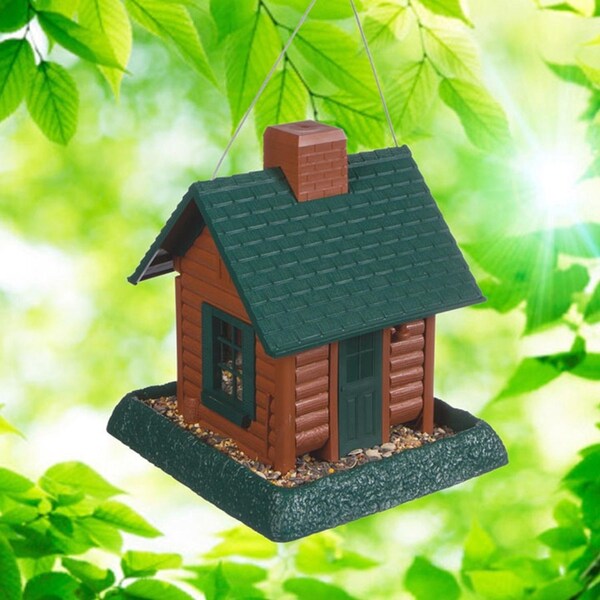 North States Industries North States Log Cabin Wild Bird 1 lb Plastic Hopper Bird Feeder 4 ports - 9083W