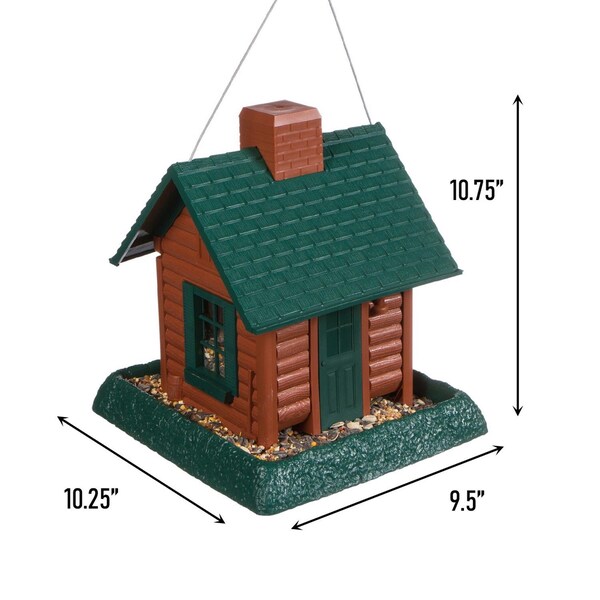 North States Industries North States Log Cabin Wild Bird 1 lb Plastic Hopper Bird Feeder 4 ports - 9083W