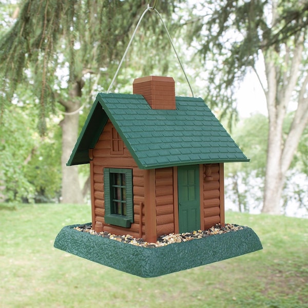North States Industries North States Log Cabin Wild Bird 1 lb Plastic Hopper Bird Feeder 4 ports - 9083W