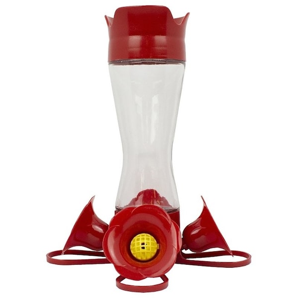 Perky-Pet Bird Feeder, 8 oz, 4PortPerch, GlassPlastic, Bright Red, 838 in H - 203CPBN