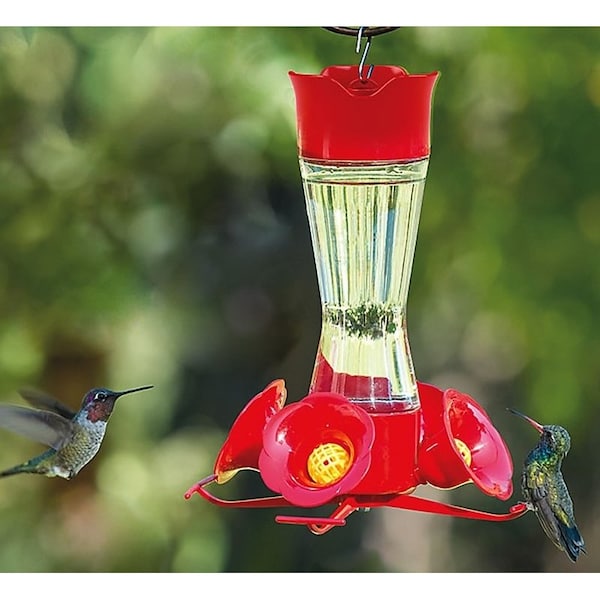 Perky-Pet Bird Feeder, 8 oz, 4PortPerch, GlassPlastic, Bright Red, 838 in H - 203CPBN