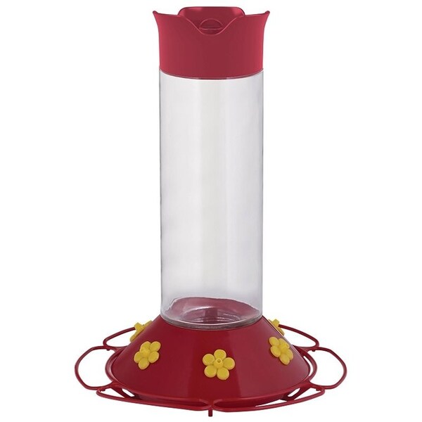 Perky-Pet Bird Feeder, 30 oz, 6PortPerch, GlassPlastic, Bright RedYellow, 83 in H - 209B