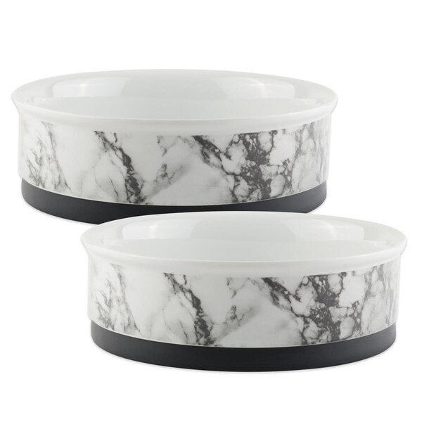 Mansbestfriend 6 x 2 in. White & Marble Pet Bowl - Medium - Set of 2 - MA2567510