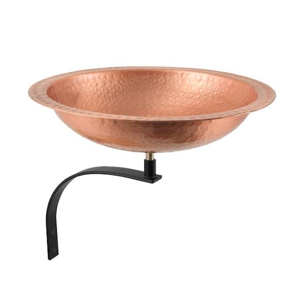 Achla Designs Achla BBHC-02T-WM Hammered Solid Copper Birdbath with Wall Mount Bracket; Natural Patina - BBHC-02T-WM