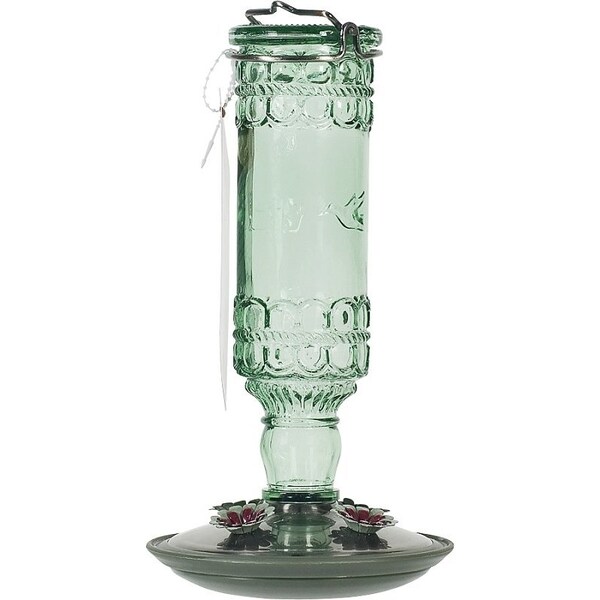 Perky-Pet Bird Feeder, Antique Bottle, 10 oz, 4PortPerch, GlassMetal, Green, 10 in H - 8108-2