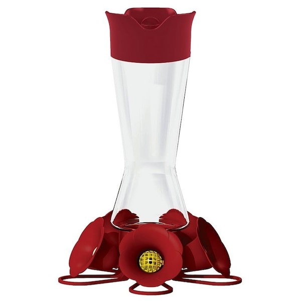 Perky-Pet Bird Feeder, 5-Port/Perch, Glass, Red, 10-1/2 in H - 204CP-4