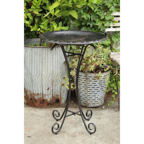 Rooterhincha Vintage Floral Birdbath, Antique Copper Black - RO3010453