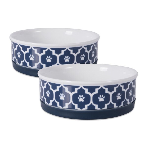 Mansbestfriend 6 x 2 in. Lattice Pet Bowl, Nautical Blue - Medium - Set of 2 - MA2567754