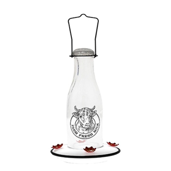 Fancy Feline 24 oz Milkhouse Glass Hummingbird Feeder - FA2097371