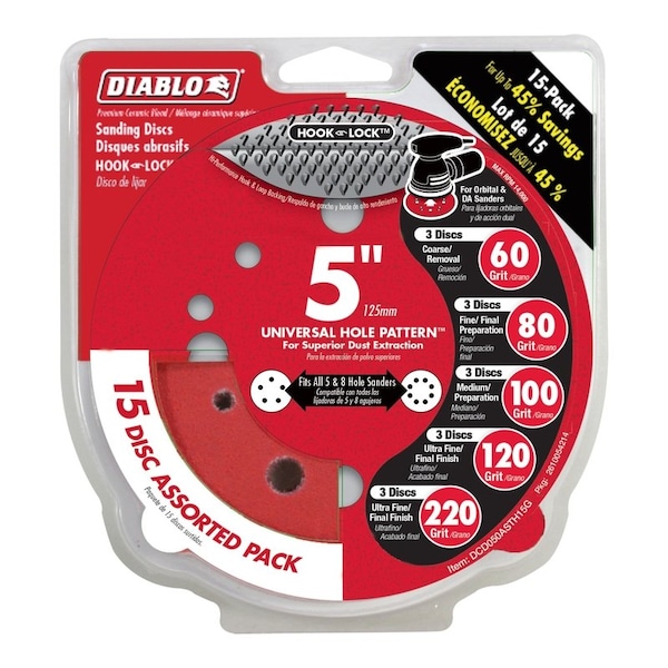 Diablo 5 in. L X 5 in. W Ceramic Blend Assorted Grit Assorted Drywall ROS Disk - DCD050ASTH15G