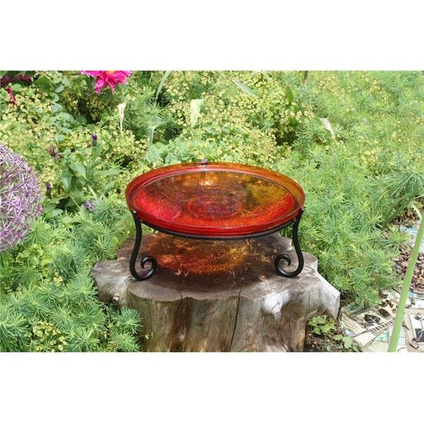 Achla Designs Achla CGB-14R-S2 14 in. Red Crackle Birdbath with Short Stand II - CGB-14R-S2