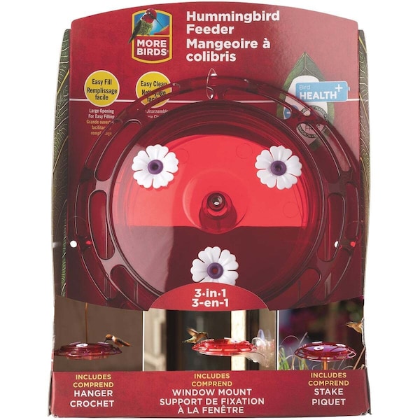 Classic Brands Classic Birds More Birds Bird Health+ 6 Oz. 3-In-1 Hummingbird Feeder Red/Yellow - 30