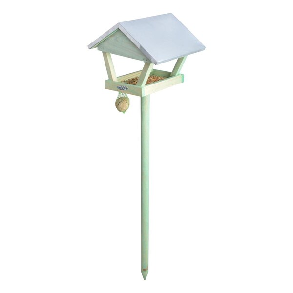 Esschert Design Bird Feeder with Galvanized Roof on Stake, Light Green - Wood - FB72