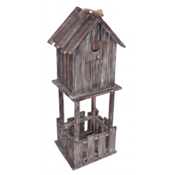 Wooerpretendiente Cheungfts  Wooden Decorative Birdhouse with Small bottom planter - Silver - WO2844903