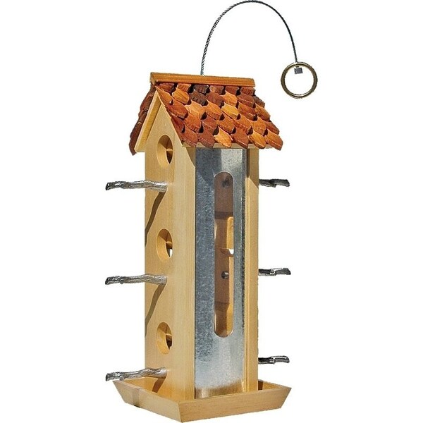 Perky-Pet Tin Jay Wood Bird Feeder, 2 lb, Fir Wood, HangingPole Mounting - 50171
