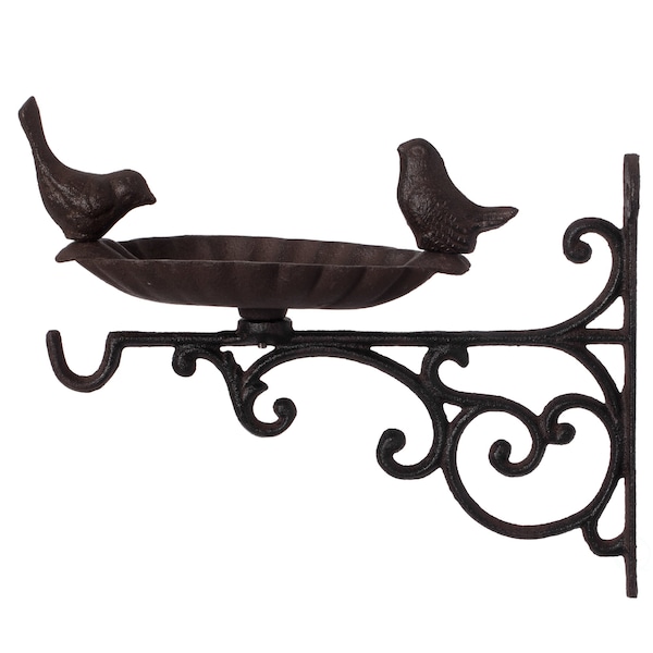 Gardenised Outdoor Garden Wall Mounted Hanging Iron Bird Bath and Feeder Decor, Bronze - QI004530