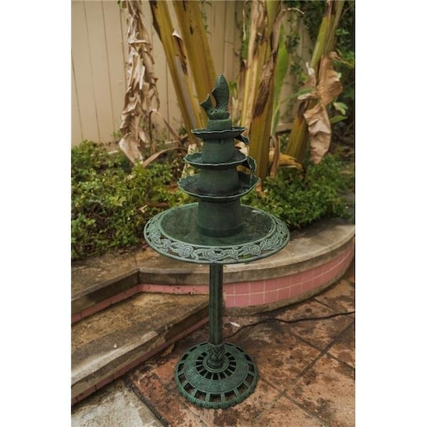 X-Brand X-Brand BB3387GN 41 in. Tall Lightweight Plastic Fish Design Birdbath & Birdfeeder Outdoor Garden Yard Lawn Porch Decor; Green - BB3387GN