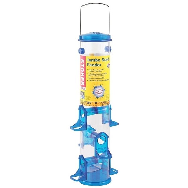 Stokes Select Seed Bird Feeder, 18 in H, 2.5 qt, Polycarbonate, Blue/Clear/Green, Hanging Mounting - 38030