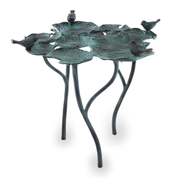 Spi 22 x 24.5 x 24 in. Bird Quartet on Leaves Birdfeeder - Birdbath, Aluminum - 41076