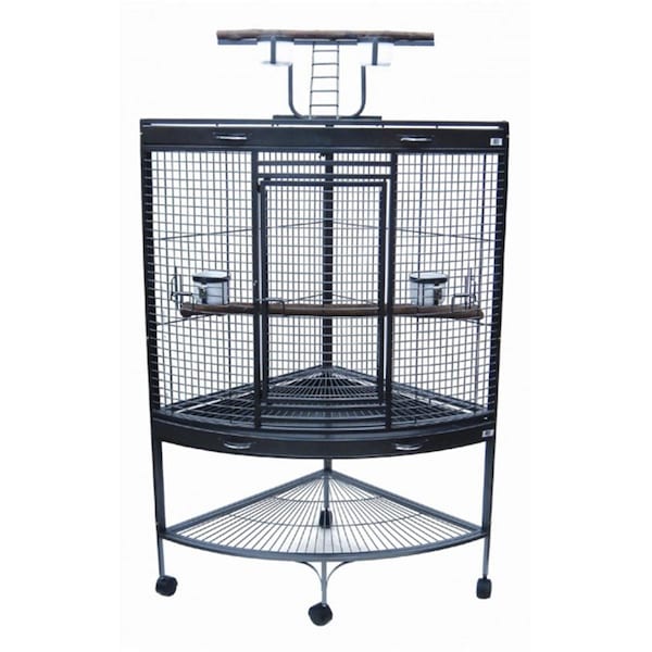 Peticare 0.75 in. Bar Spacing Corner Wrought Iron Parrot Cage, Antique Copper - 37 x 26.5 x 62 in. - PE4238059