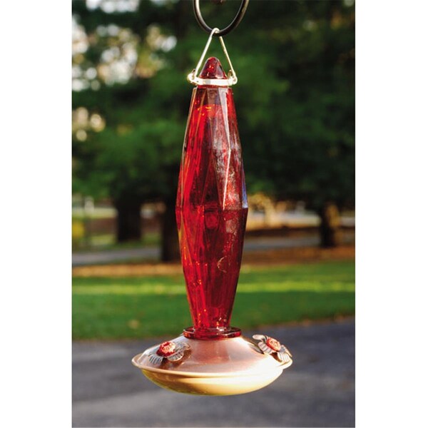 Fancy Feline WLH12 Brushed Copper Hummingbird Feeder - jewel cut glass medium - FA1672862