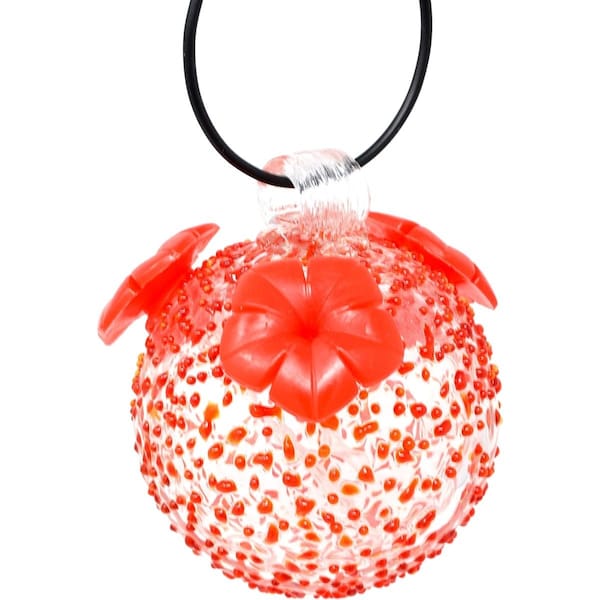 Gift Essentials Gift Essentials GEHF002 Red Textured Glass Hummingbird Feeder - GEHF002