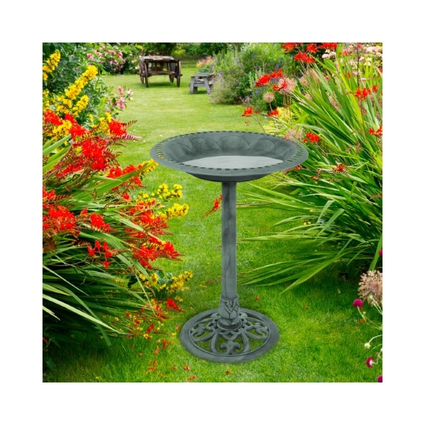 Nature Spring Antique Bird Bath Weather Resistant Resin, Vintage Scroll Design, 3 Ground Stakes for Outdoor Decor - 987193YFN