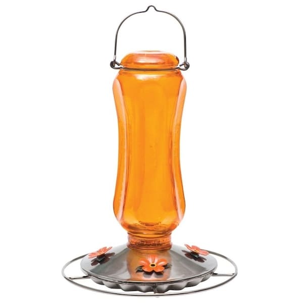 Perky-Pet Bird Feeder, Carnival Glass Vintage, 16 oz, 4-Port/Perch, Glass, Orange, 11-3/4 in H - 8135-2