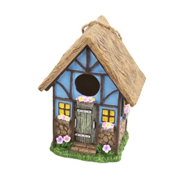Santas Workshop 8.2 in. Resin Blue Cottage Bird House - 38622