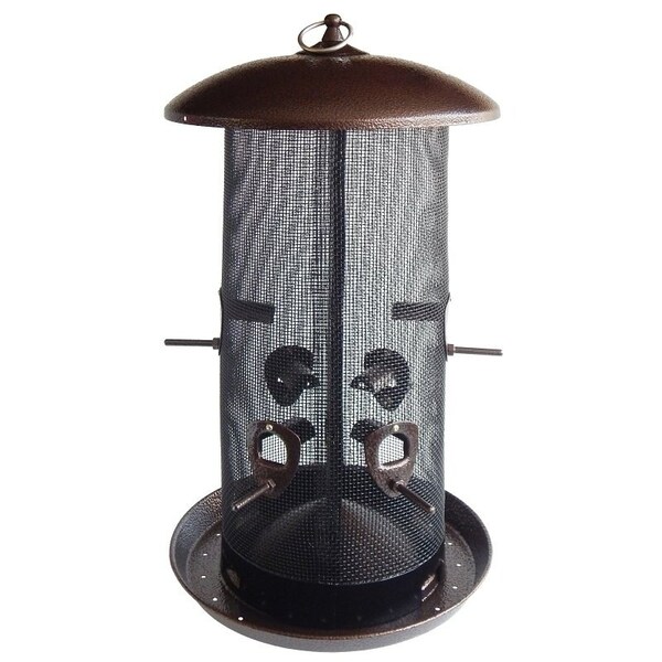 Stokes 38113 Wild Bird Feeder, 8.4 qt Food, 2-Port/Perch, Hammered Copper/Stainless Steel Hanging Ring - 38113
