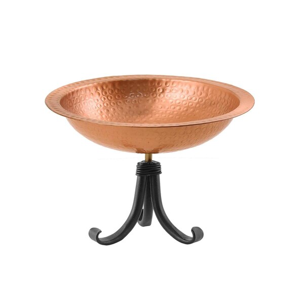 Achla Designs Achla BBHC-02T-OR Hammered Birdbath with Over Rail Bracket; Solid Copper & Black - BBHC-02T-OR