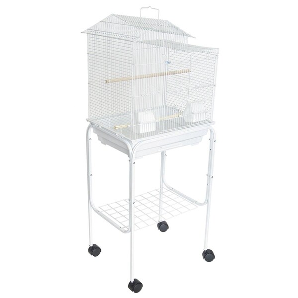 Peticare 1784-4724WHT Bar Spacing Barn Top Bird Cage with Stand, White - PE2690804