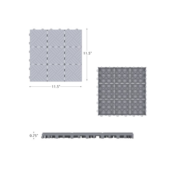 Nature Spring Patio and Deck Tiles, Interlocking Outdoor Flooring Pavers Weather Resistant, Square, Grey, Set of 6 - 951859MFX