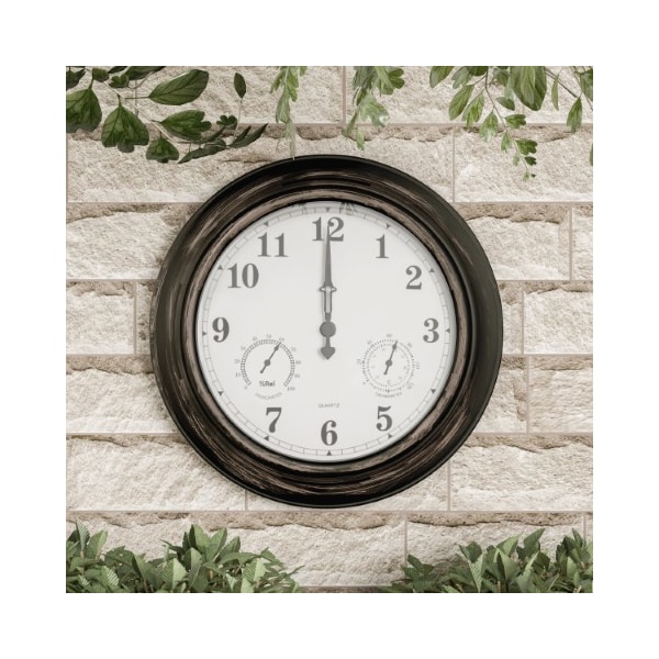 Nature Spring Wall Clock Thermometer, Indoor/Outdoor Decorative 18-inch Quartz Battery-Powered, Waterproof - 501000UDC