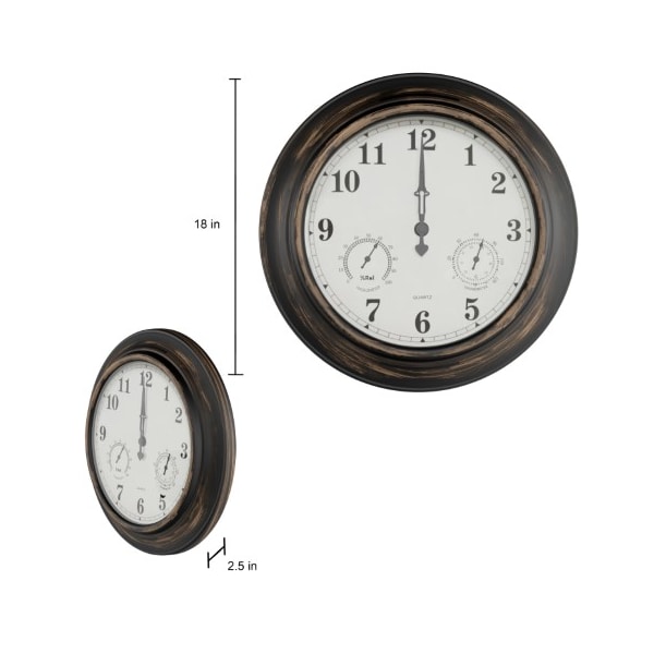 Nature Spring Wall Clock Thermometer, Indoor/Outdoor Decorative 18-inch Quartz Battery-Powered, Waterproof - 501000UDC