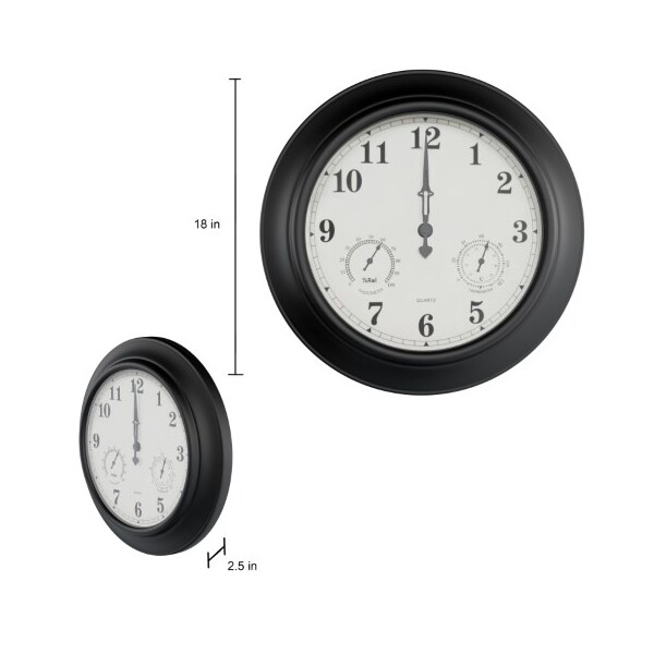 Nature Spring Wall Clock Thermometer, Indoor/Outdoor Decorative 18-inch Quartz Battery-Powered, Waterproof - 106171GRO