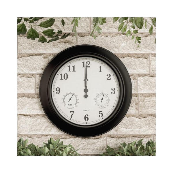 Nature Spring Wall Clock Thermometer, Indoor/Outdoor Decorative 18-inch Quartz Battery-Powered, Waterproof - 106171GRO