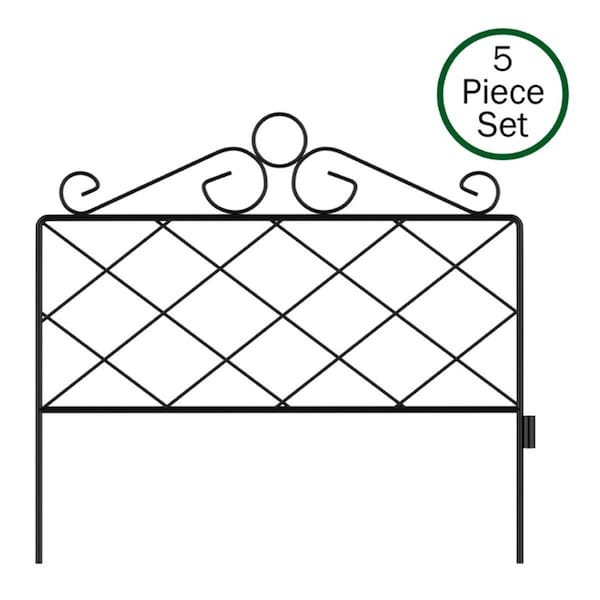 Pure Garden Pure Garden 50-LG5059 Metal Garden Fencing Panels For Decorative Edging Flower Beds & Landscaping; Black - Set of 5 - 50-LG5059