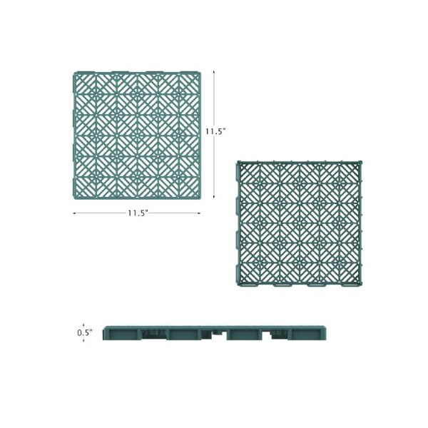 Nature Spring Set of 6 Patio and Deck Tiles Interlocking Pattern Outdoor Flooring Pavers Weather Resistant, Green - 437803YAI