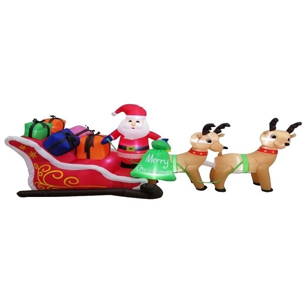 Hometown Holidays Santa Sleigh Inflatable, 5 ft H, LED White, LED Bulb, Internal Light/Music: Internal Light - 90614