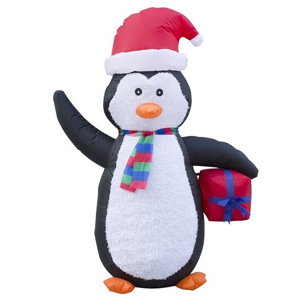 Santas Forest Inflatable Bear Moose Penguin, 4 ft H, White, Red, Green, Brown, Black, LED Bulb - 90519