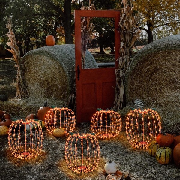 Celebrations Celebrations White 216 ct 14 in. LED Prelit Foldable Pumpkin Halloween Decor - PMSORA