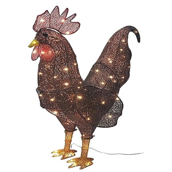 Santas Forest LED Rooster, 13 in W, Mesh Fabric/Metal Frame, Red, Mini Bulb - 62636